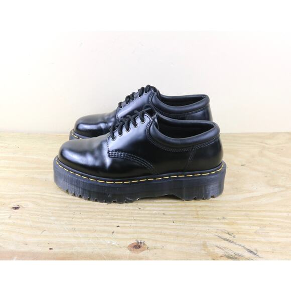 Doc Martens Womens 10 Platform Black Leather Quad Derby Oxfords 8053 Goth Punk - Picture 1 of 7